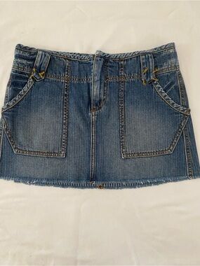 FP Denim Mini Skirt with Front Patch Pockets  Medium Wash Blue Size 25